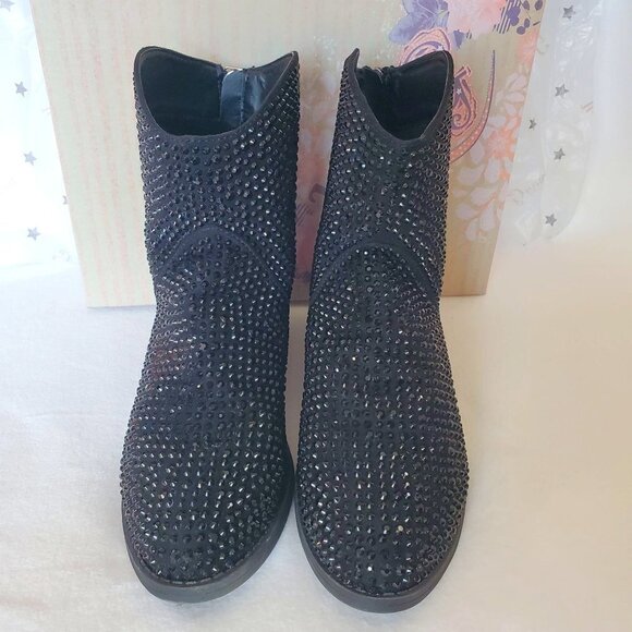 Very G Blinged Out Black Zip Up Boot Size 7.5 - Picture 3 of 16